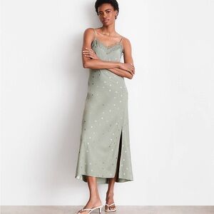 Sage Green Lace-Trim Slip Dress